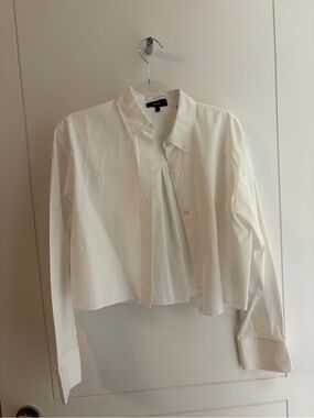 Theory White Cropped Button-Down Shirt